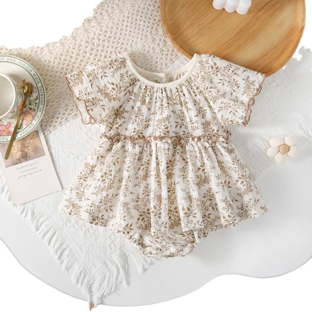 ベビードレス 66~90cm 優美 草花柄 お食い初め 袴風 ベビードレス お宮参り お食い初め 百日祝い