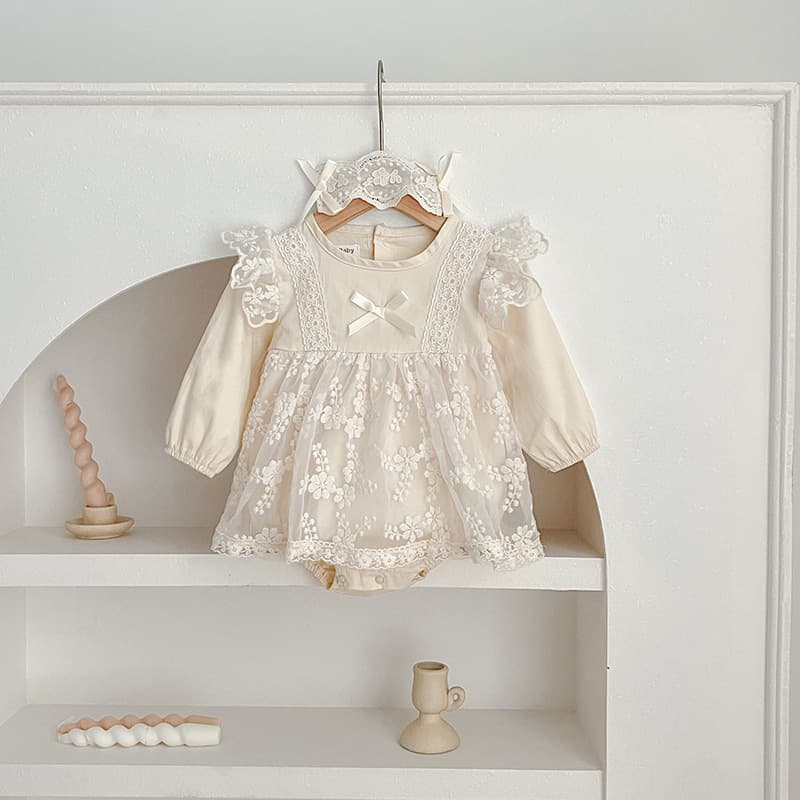 ベビードレス 66~90cm 花刺繍 繊細 上品 ワンピース バースデー ベビードレス