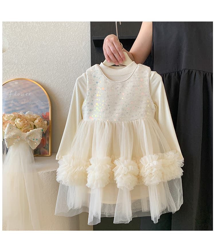 ベビードレス 90~110cm 水玉チュールの結婚式用長袖ベビードレス 結婚式 記念日フォト