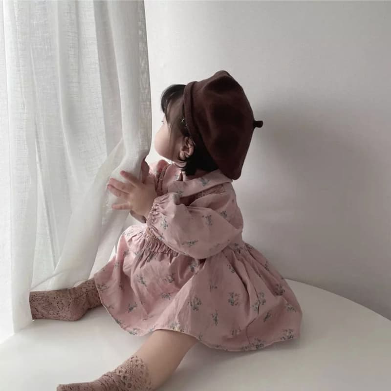 ベビードレス 73~100cm バースデー用 花柄ピーターパンカラー ベビーワンピース 秋冬