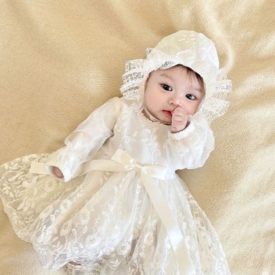 ベビードレス 新生児~90cm 記念日 刺繍レース 万能ベビードレス 退院 お宮参り 百日祝い