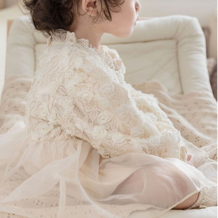 ベビードレス 66~90cm 韓国風 花レース模様 バースデー ベビードレス 誕生日フォト