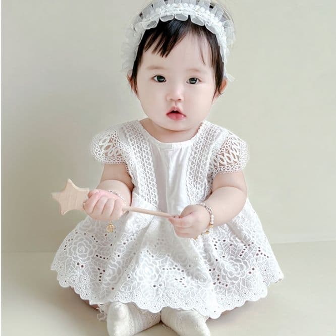 ベビードレス 66~90cm 夏 レース襟 バースデー ベビードレス ハーフバースデー お宮参り