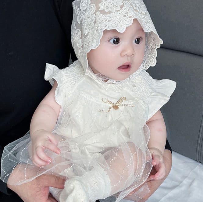 ベビードレス 新生児~90cm レースの妖精のような可愛さ、退院用ベビードレスセット お宮参り