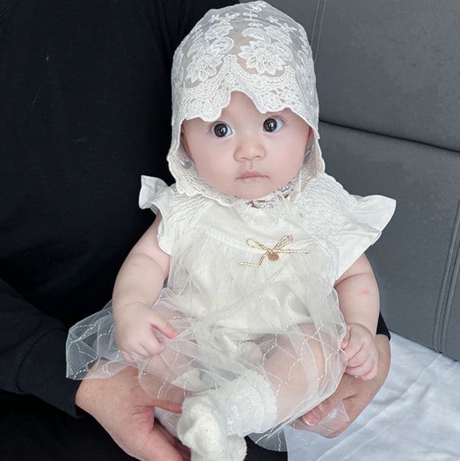 ベビードレス 新生児~90cm レースの妖精のような可愛さ、退院用ベビードレスセット お宮参り