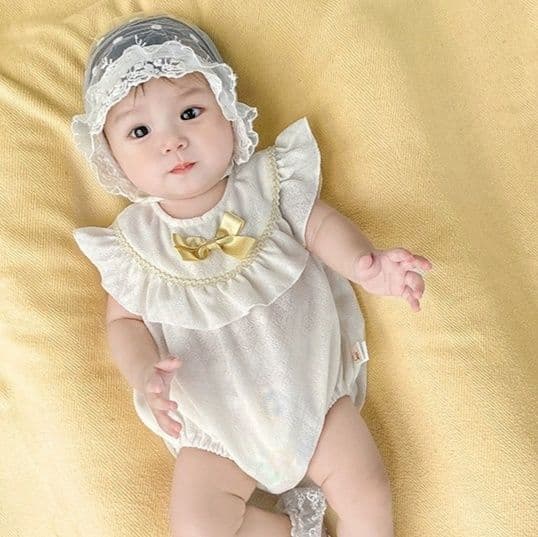 ベビードレス 新生児~90cm 黄色いリボンが愛らしさ満点 退院用ベビードレス ハーフバースデー