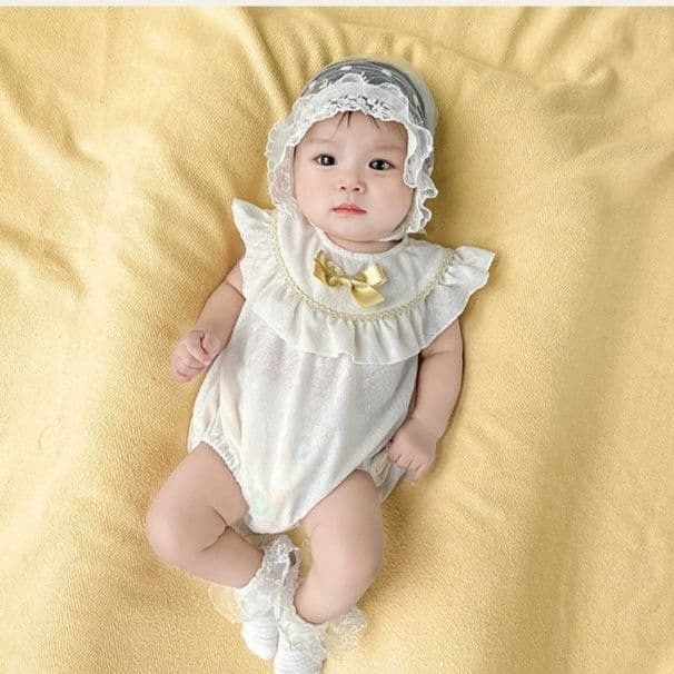 ベビードレス 新生児~90cm 黄色いリボンが愛らしさ満点 退院用ベビードレス ハーフバースデー