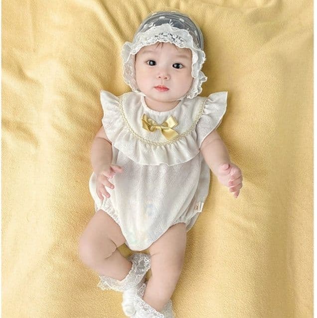 ベビードレス 新生児~90cm 黄色いリボンが愛らしさ満点 退院用ベビードレス ハーフバースデー