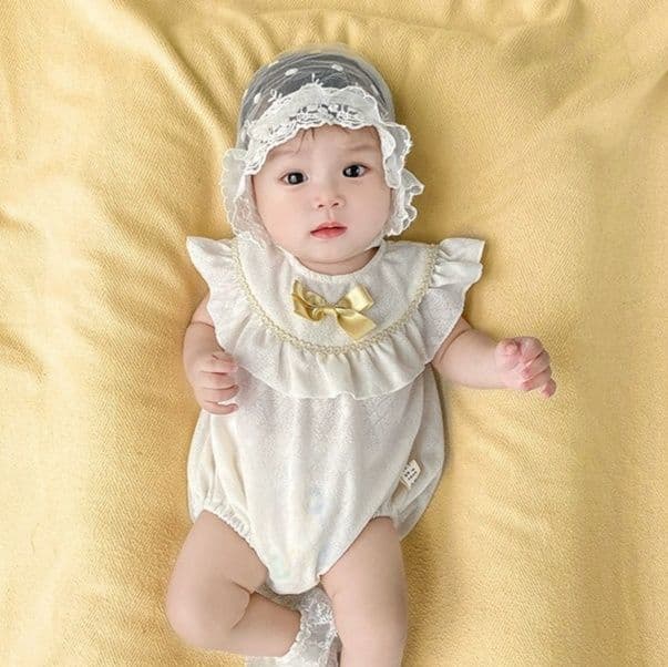 ベビードレス 新生児~90cm 黄色いリボンが愛らしさ満点 退院用ベビードレス ハーフバースデー