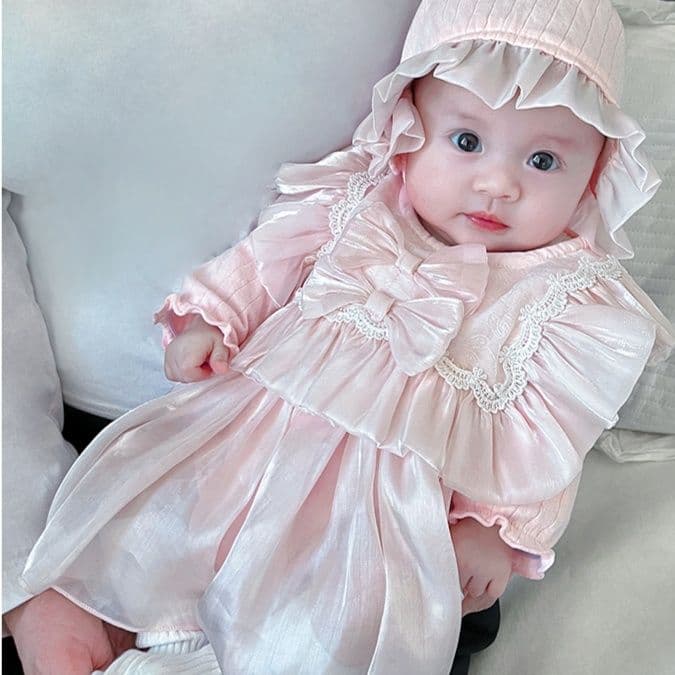 ベビードレス 新生児~90cm ふんわり豪華な袖が映える、特別な退院用ベビードレス 退院用 ベビードレス