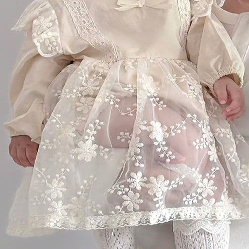 ベビードレス 66~90cm 花刺繍 繊細 上品 ワンピース バースデー ベビードレス