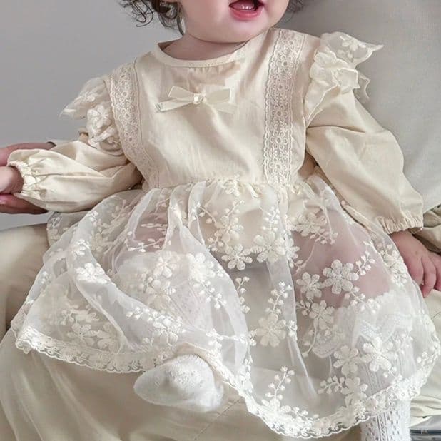 ベビードレス 66~90cm 花刺繍 繊細 上品 ワンピース バースデー ベビードレス