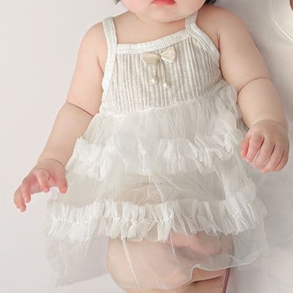 ベビードレス 66~90cm プリーツ×チュールの結婚式ベビードレス 結婚式 お宮参り お食い初め 100日記念