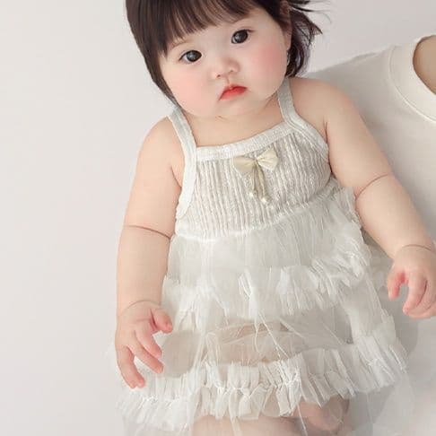 ベビードレス 66~90cm プリーツ×チュールの結婚式ベビードレス 結婚式 お宮参り お食い初め 100日記念