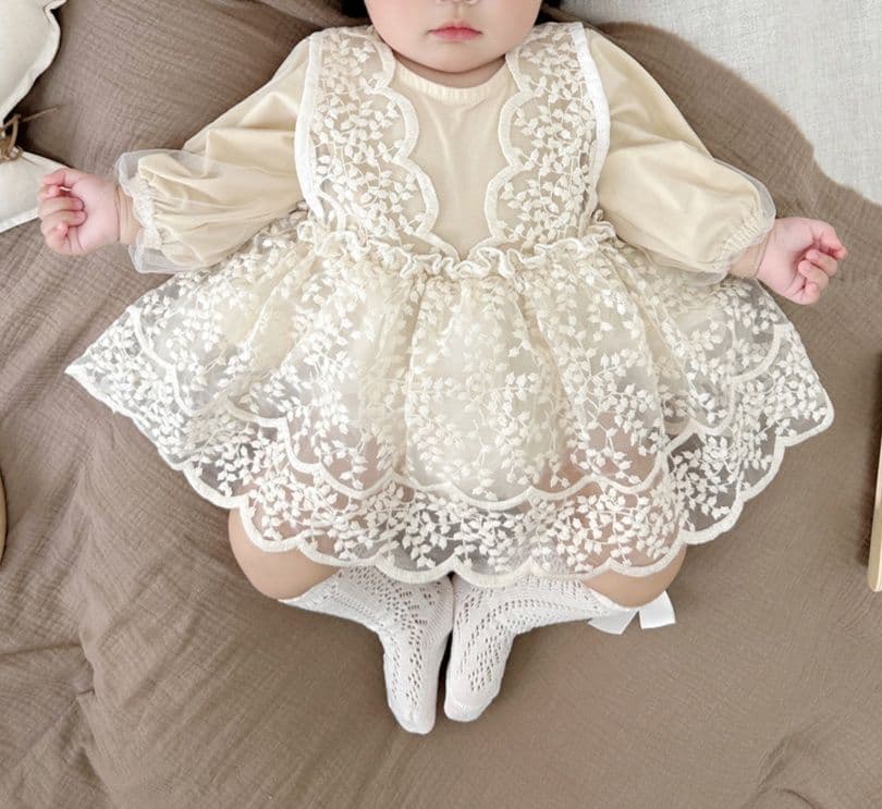 ベビードレス 66~90cm レース付き バースデーベビードレス