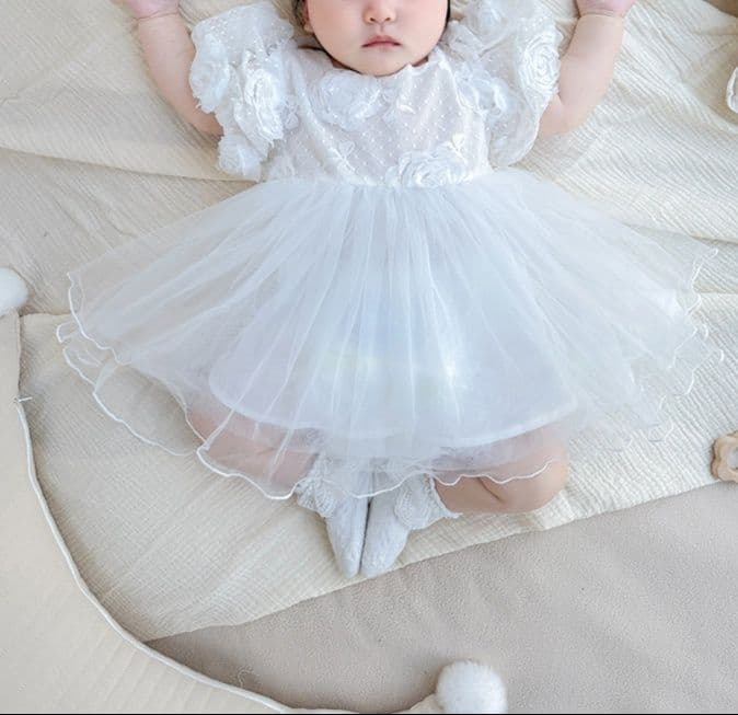 ベビードレス 66~90cm ヘアアクセ 靴下付き やさしい 退院用 ベビードレス 女の子 お宮参り 百日祝い 66～90cm