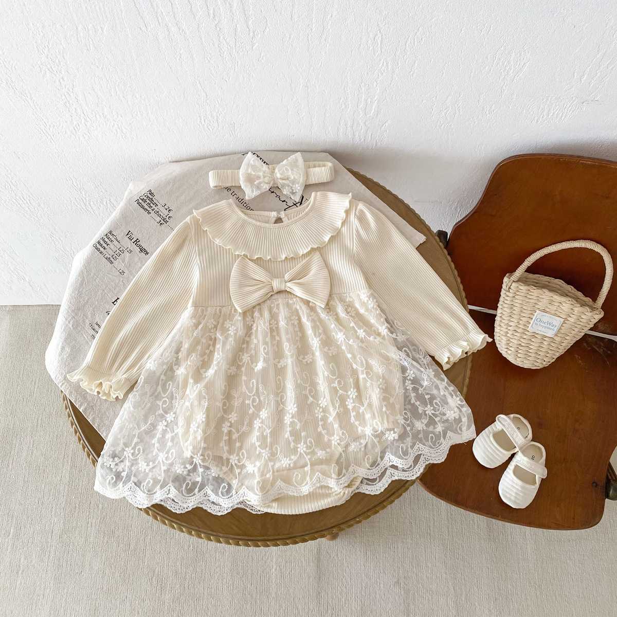 ベビードレス 66~90cm 大きなリボン プリーツ襟 主役感 バースデー ベビードレスセット1歳誕生日