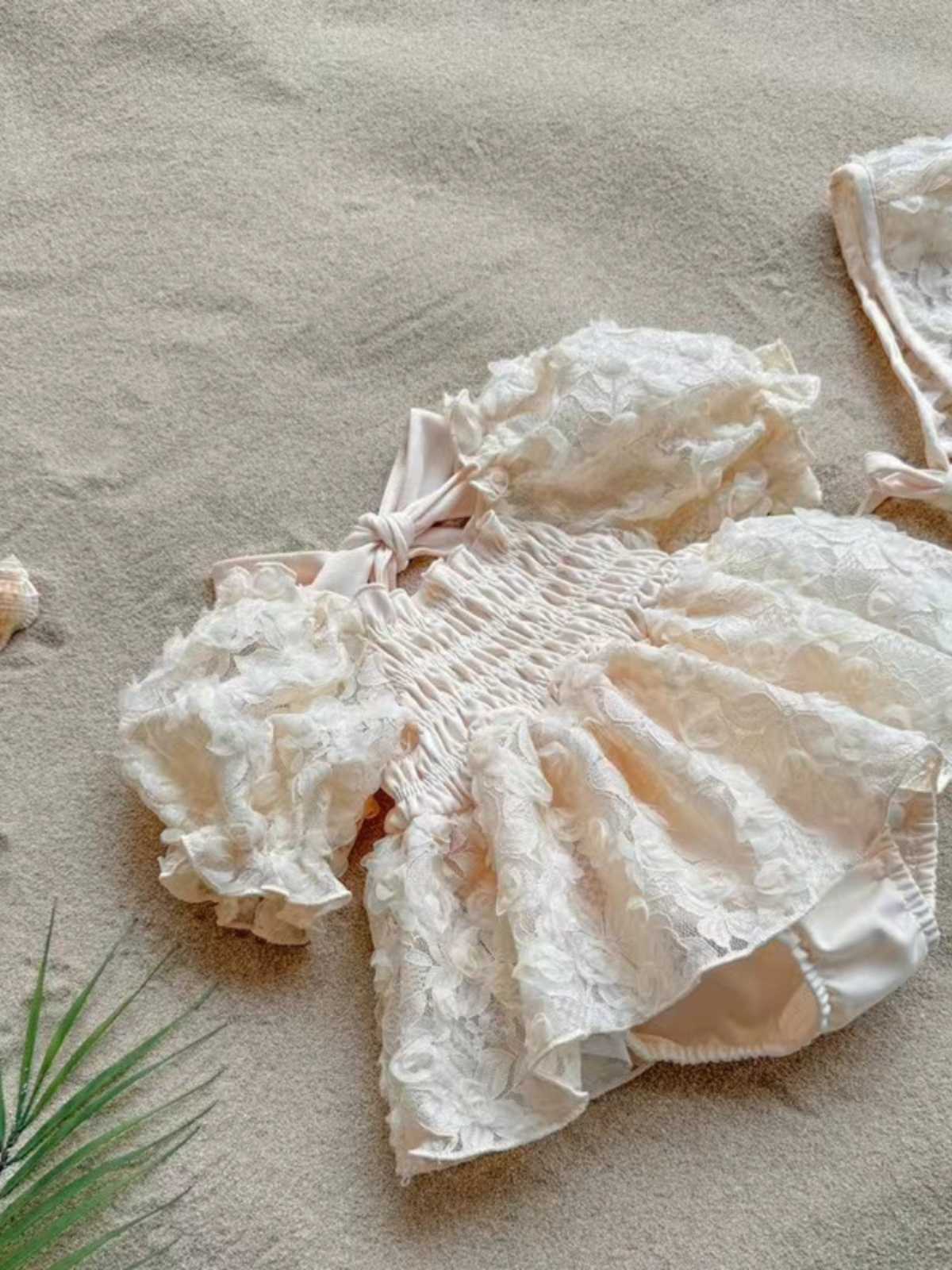 ベビードレス 66~90cm シャーリング×フリル可愛いさ引き立つ結婚式ベビードレス 春夏