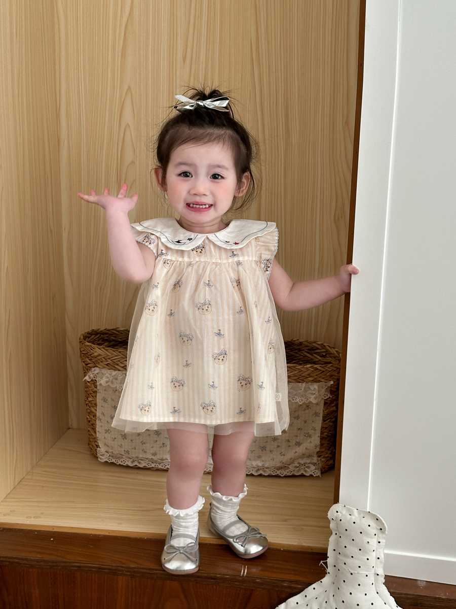 ベビードレス 70~110cm 小さな模様と丸襟が愛らしい、結婚式に着たいベビードレス 結婚式