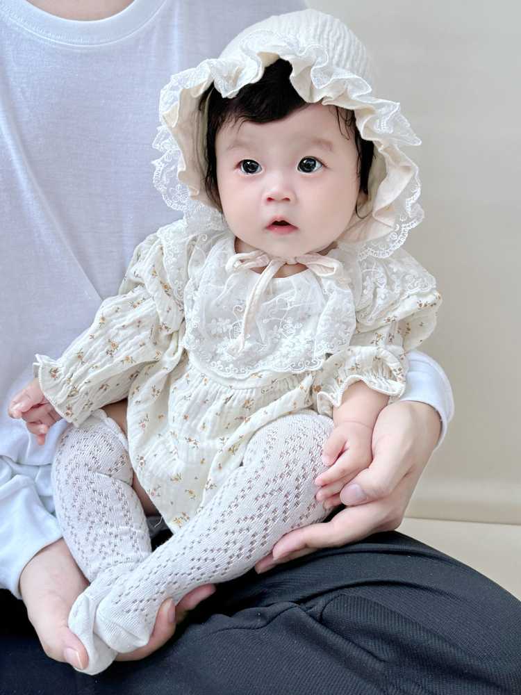 ベビードレス 66~100cm ふんわり優しい着心地、ボンネット＆ソックス付きお宮参りベビードレス 記念フォト