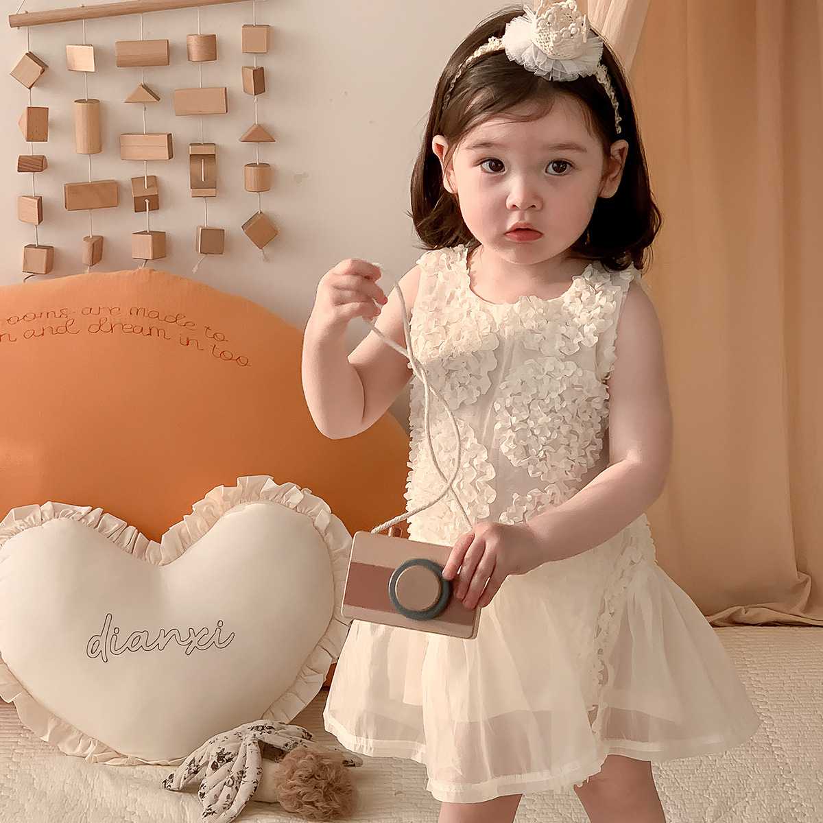 ベビードレス 70~100cm 花びらモチーフ チュール 誕生日 ベビードレス 女の子 記念日フォト 春夏秋