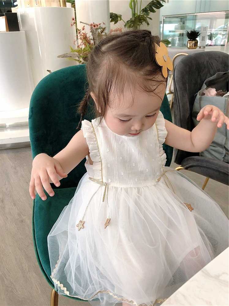 ベビードレス 90~110cm フリルチュールワンピース バースデー 女の子 夏用 お姫様ドレス