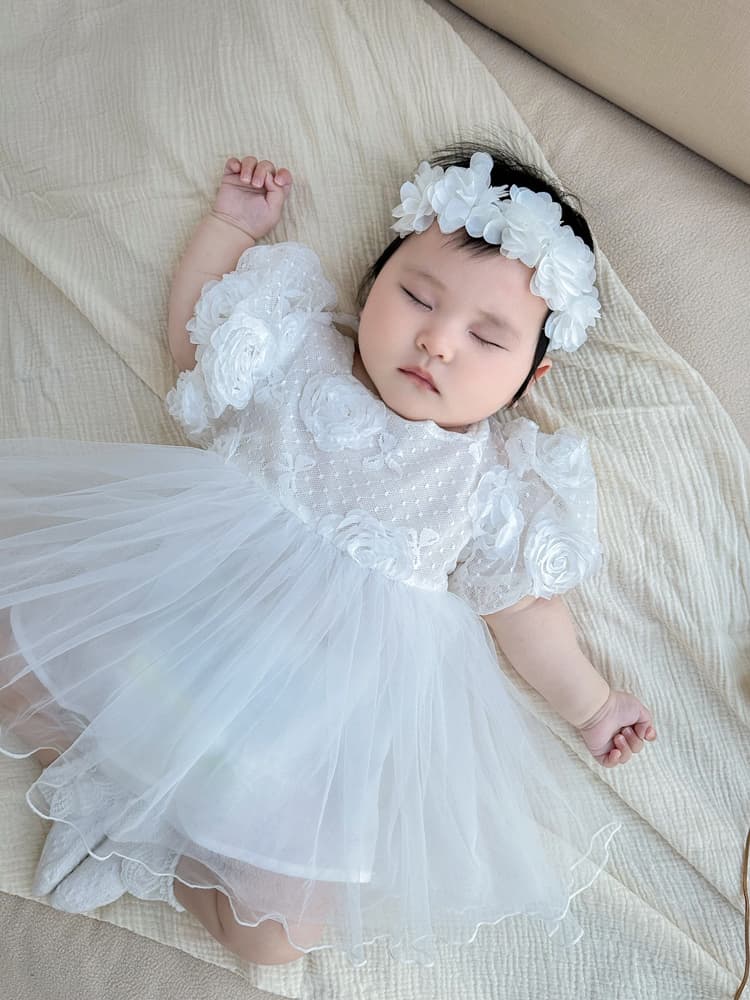 ベビードレス 66~90cm ヘアアクセ 靴下付き やさしい 退院用 ベビードレス 女の子 お宮参り 百日祝い 66～90cm