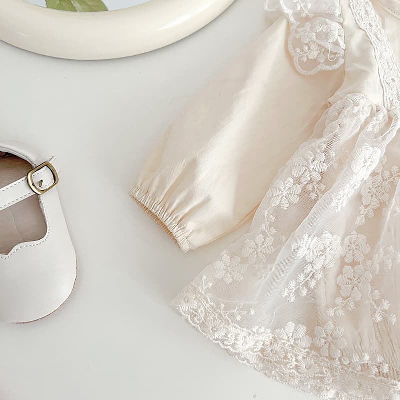 ベビードレス 66~90cm 花刺繍 繊細 上品 ワンピース バースデー ベビードレス