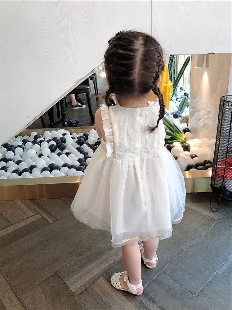 ベビードレス 90~110cm フリルチュールワンピース バースデー 女の子 夏用 お姫様ドレス