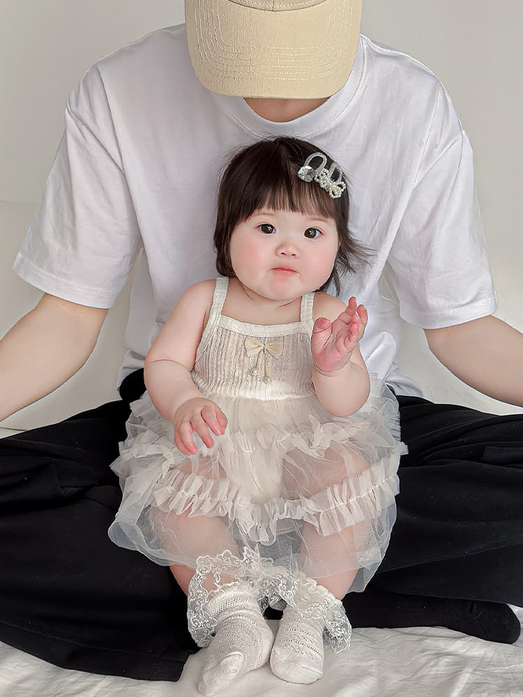 ベビードレス 66~90cm プリーツ×チュールの結婚式ベビードレス 結婚式 お宮参り お食い初め 100日記念