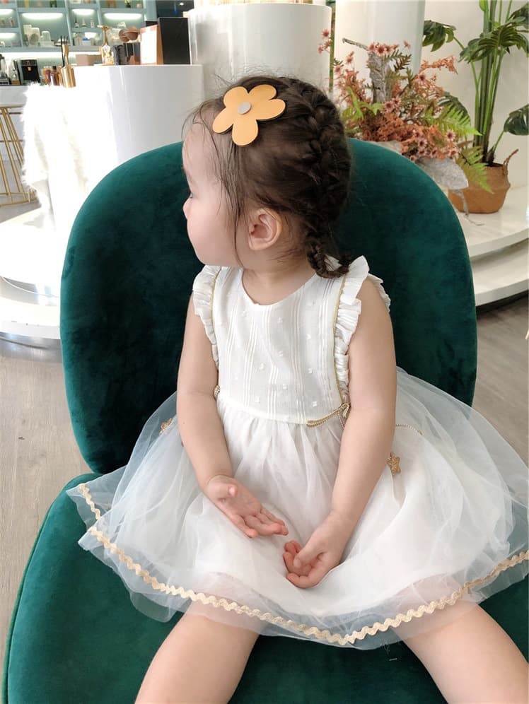 ベビードレス 90~110cm フリルチュールワンピース バースデー 女の子 夏用 お姫様ドレス