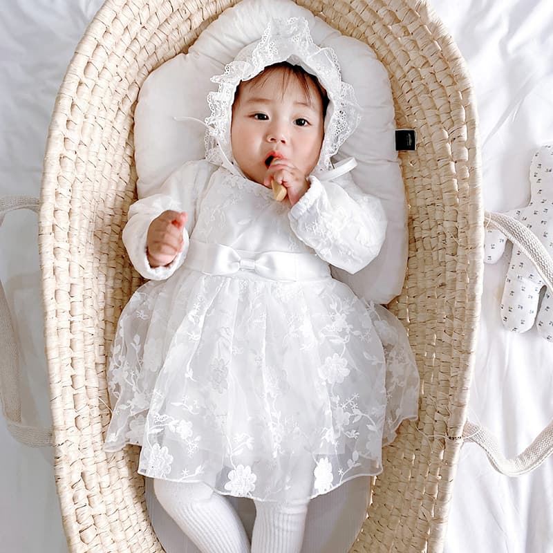 ベビードレス 新生児~90cm 花柄レース 可愛い 退院用 ベビードレス セット お宮参り
