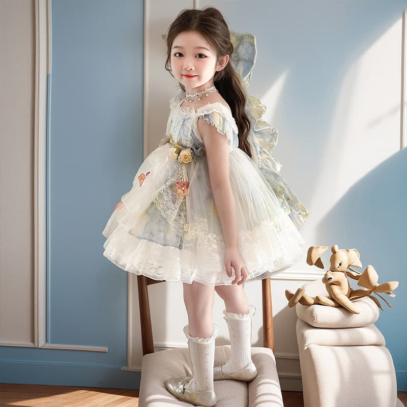 ベビードレス 結婚式 立体フラワーが華やぐ、気品あふれるベビードレス