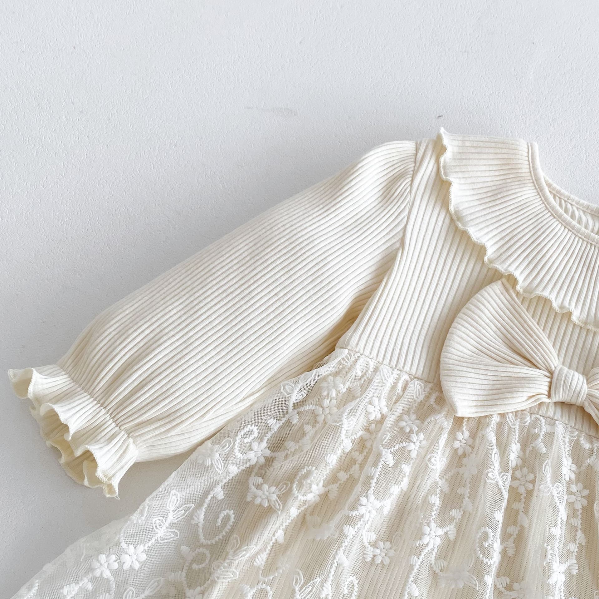 ベビードレス 66~90cm 大きなリボン プリーツ襟 主役感 バースデー ベビードレスセット1歳誕生日