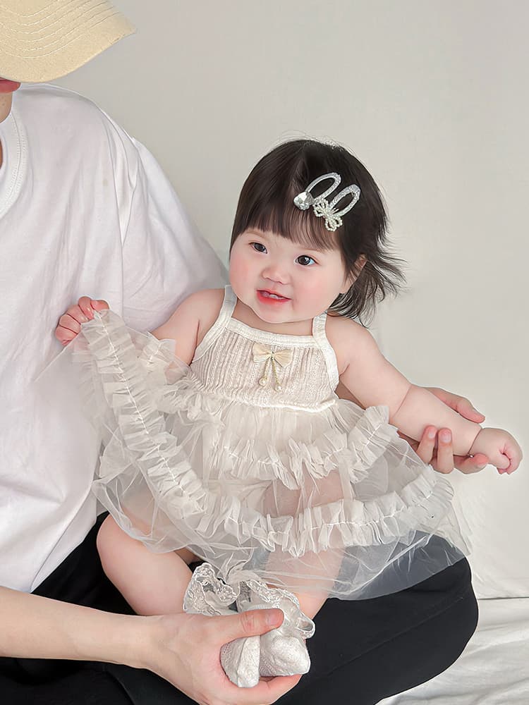 ベビードレス 66~90cm プリーツ×チュールの結婚式ベビードレス 結婚式 お宮参り お食い初め 100日記念