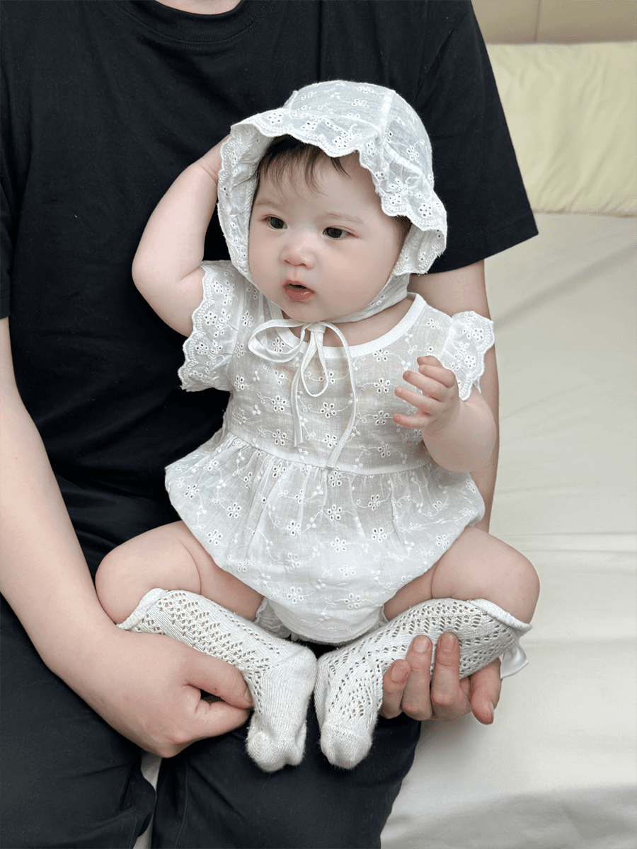 ベビードレス 66~90cm お宮参りで使える、柔らかなレース刺繍のベビードレス 退院用 お宮参り お食い初め