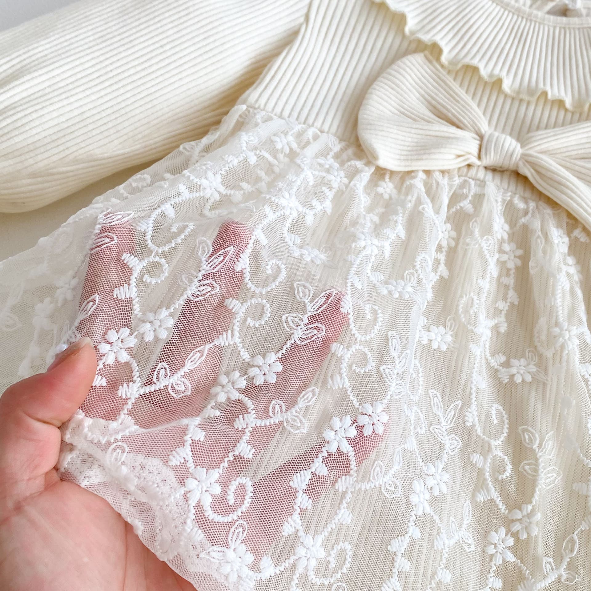 ベビードレス 66~90cm 大きなリボン プリーツ襟 主役感 バースデー ベビードレスセット1歳誕生日