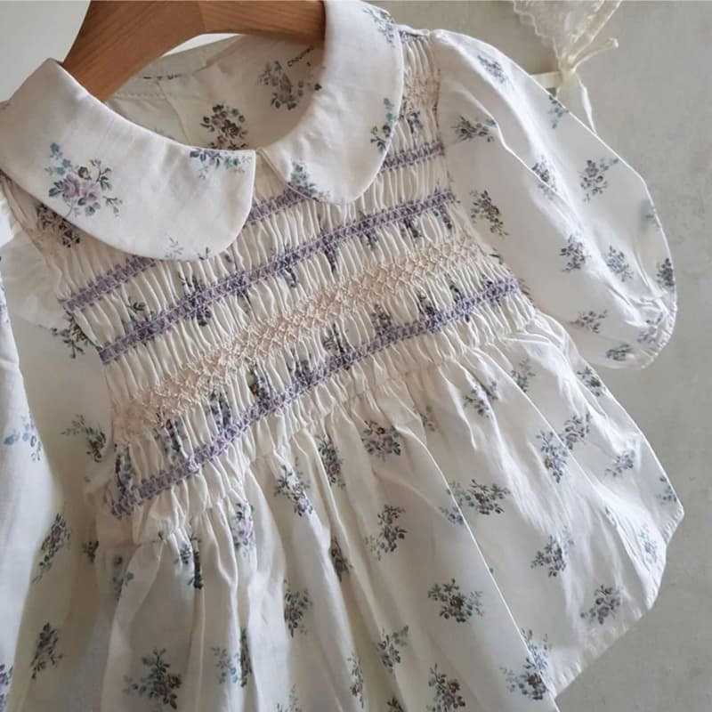 ベビードレス 73~100cm バースデー用 花柄ピーターパンカラー ベビーワンピース 秋冬