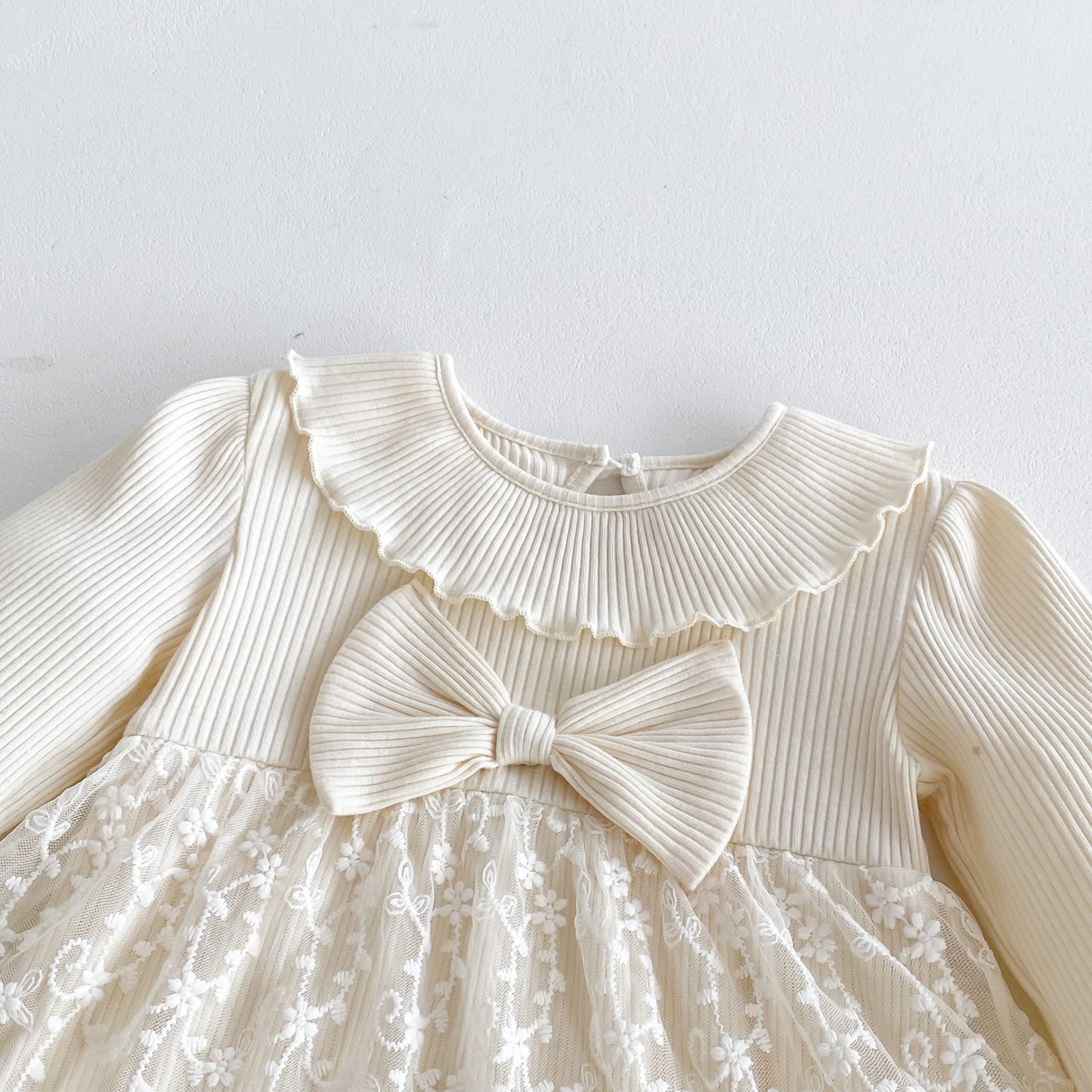 ベビードレス 66~90cm 大きなリボン プリーツ襟 主役感 バースデー ベビードレスセット1歳誕生日