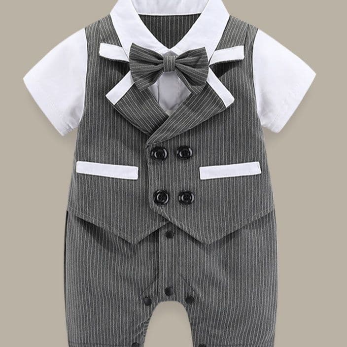 ベビードレス 新生児~90cm 新生児から使える!上品ストライプ柄結婚式用ベビードレス 男の子 スーツ