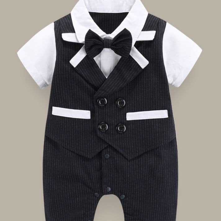 ベビードレス 新生児~90cm 新生児から使える!上品ストライプ柄結婚式用ベビードレス 男の子 スーツ