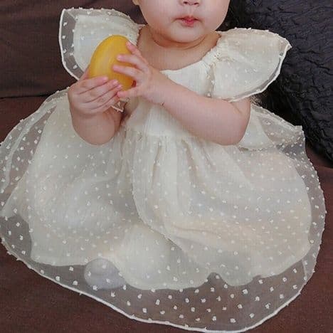 ベビードレス 66~80cm 水玉チュール バースデー ベビードレス 誕生日