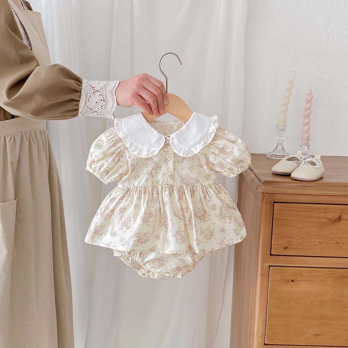 ベビードレス 新生児~90cm クラシカル 花柄 優美 退院用ベビードレス 退院用 フラワー