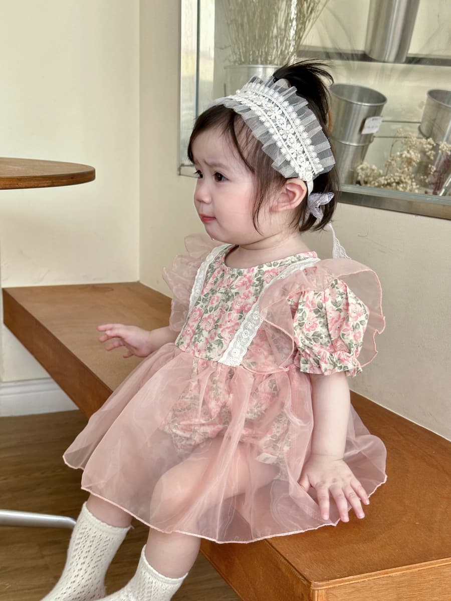 ベビードレス 66~90cm 花柄チュールが上品可愛い、ヘッドバンド付き結婚式用ベビードレスセット お食い初め
