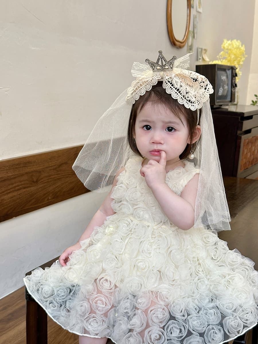 ベビードレス 66~100cm 立体バラがお姫様気分になれる結婚式用ベビードレス 結婚式 バースデー