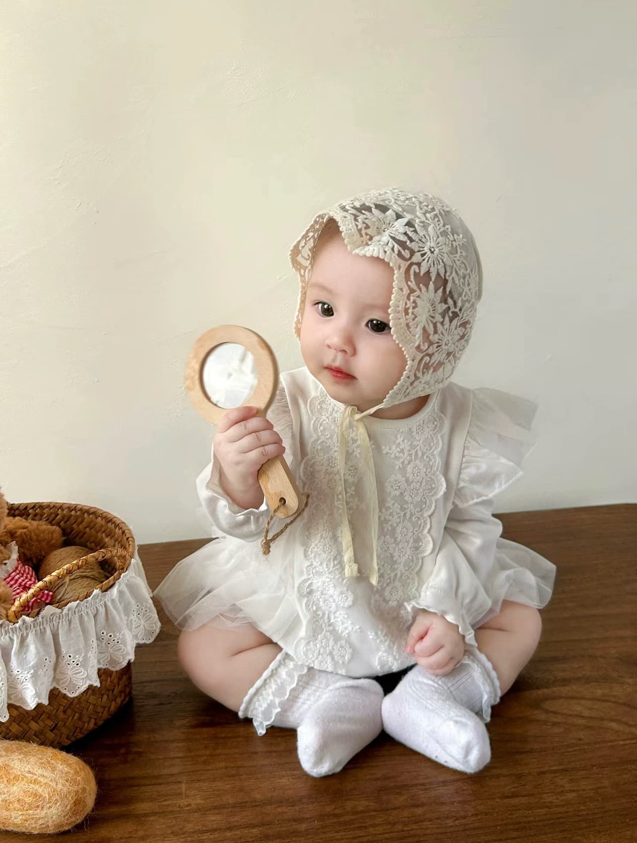 ベビードレス 新生児~80cm 通年使える!レースに包まれた、退院用ベビードレス 退院用 お宮参り