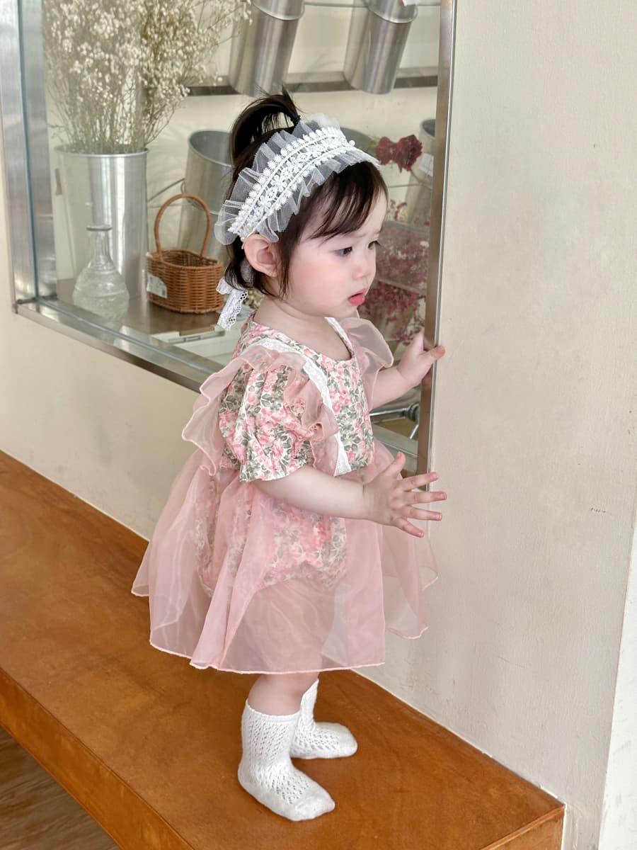 ベビードレス 66~90cm 花柄チュールが上品可愛い、ヘッドバンド付き結婚式用ベビードレスセット お食い初め