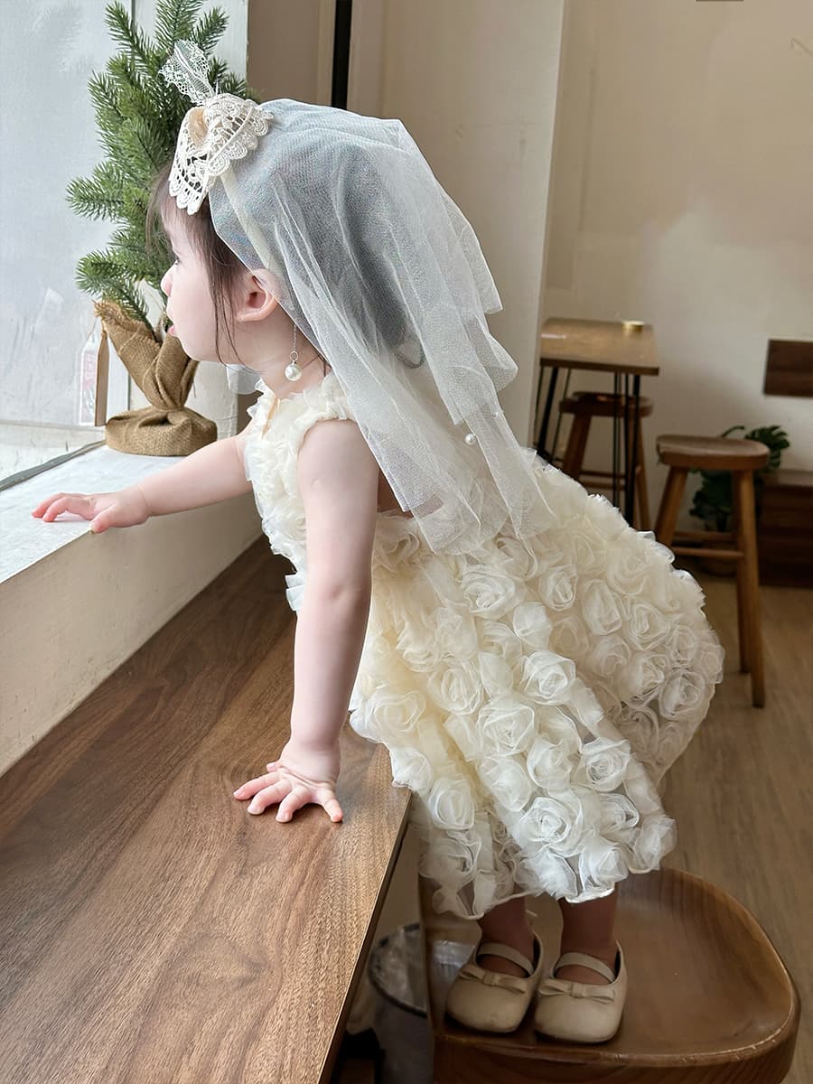 ベビードレス 66~100cm 立体バラがお姫様気分になれる結婚式用ベビードレス 結婚式 バースデー
