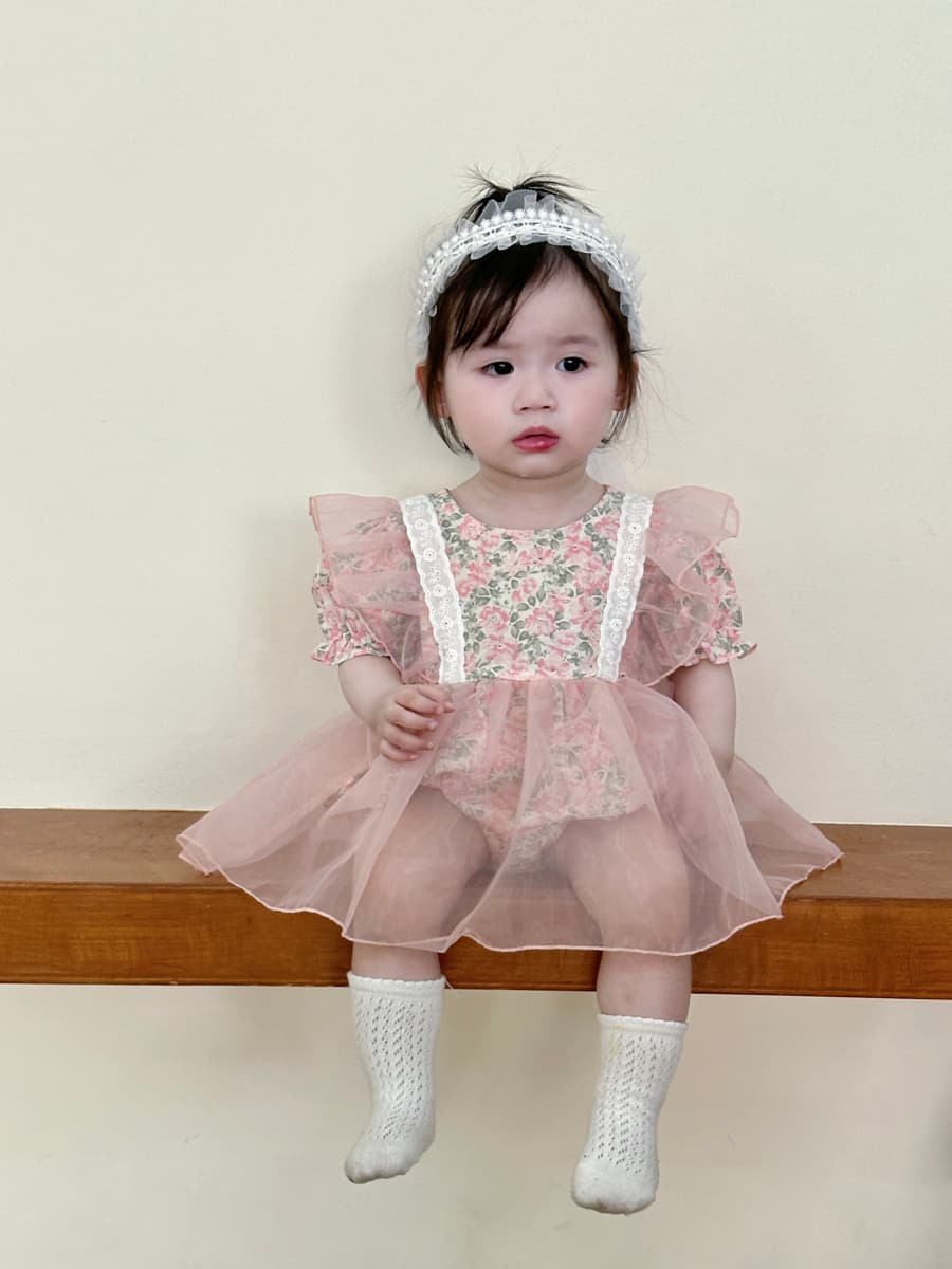 ベビードレス 66~90cm 花柄チュールが上品可愛い、ヘッドバンド付き結婚式用ベビードレスセット お食い初め