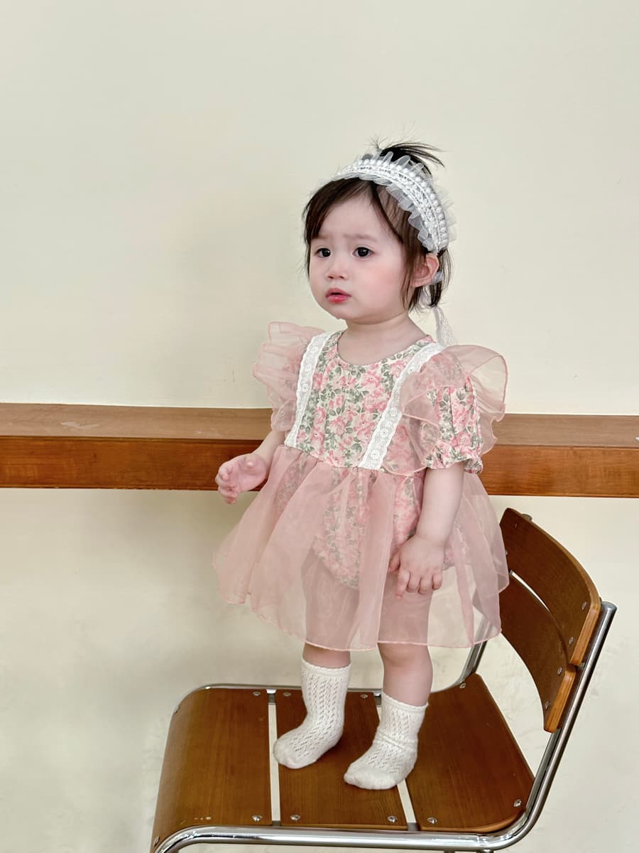 ベビードレス 66~90cm 花柄チュールが上品可愛い、ヘッドバンド付き結婚式用ベビードレスセット お食い初め